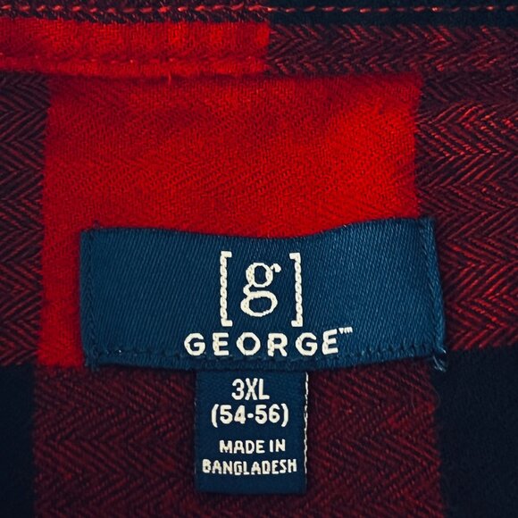 George Men's Red Buffalo Check Button-Down Long Sleeve Shirt 3XL (54-56) Cotton - Picture 7 of 10